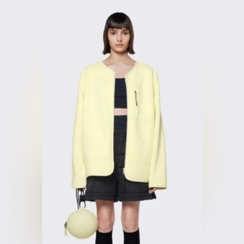 Rains Fleece Zip up Jacket Unisex color straw yellow size large winter coat‎
